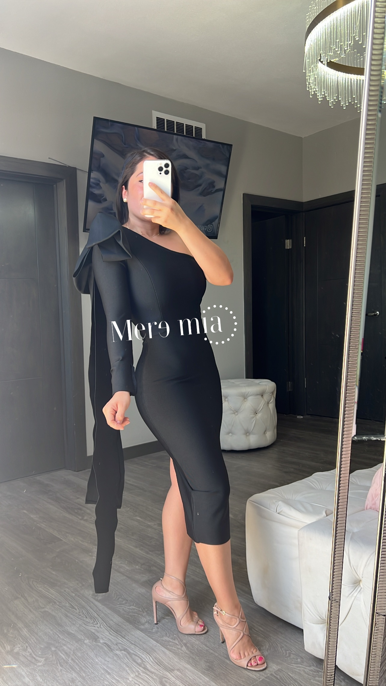 Vestido hombro con moño negro