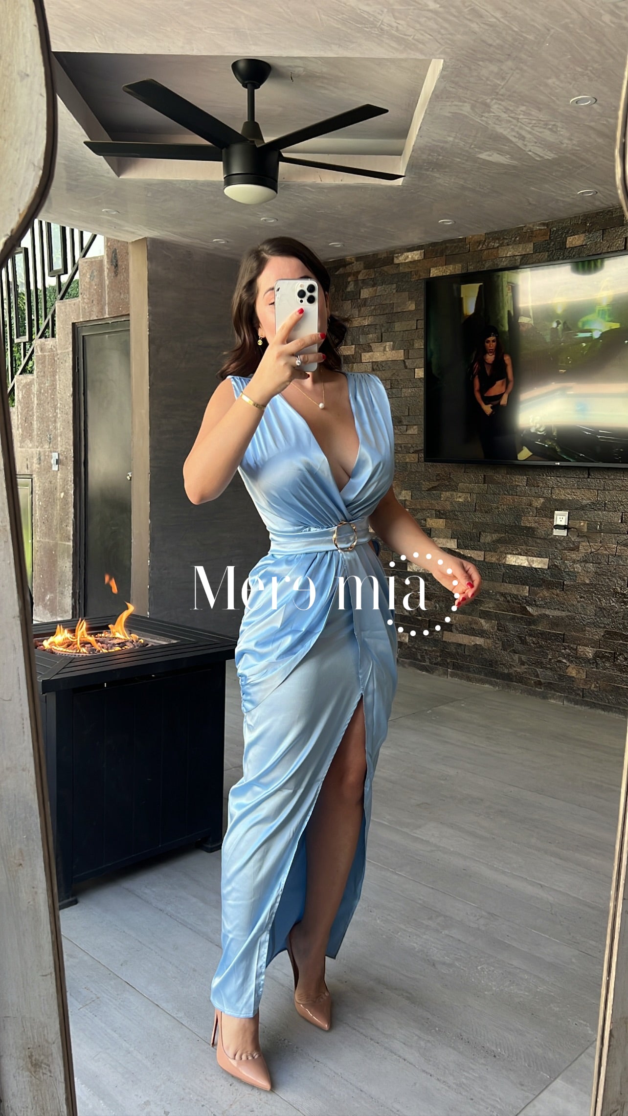 Vestido  saten azul cielo