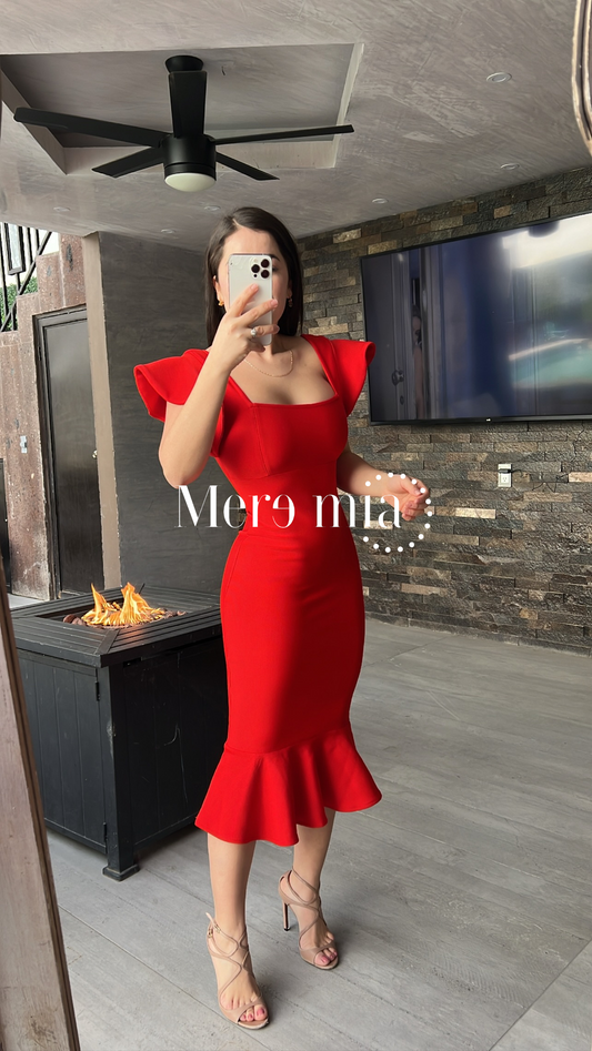 Vestido rojo mangas bandage