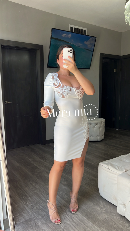 Vestido blanco con café una manga