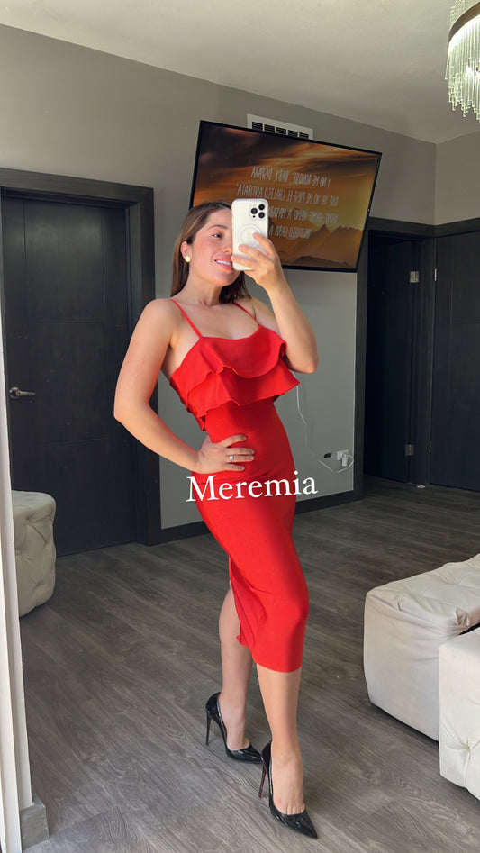 Vestido con olanes rojo