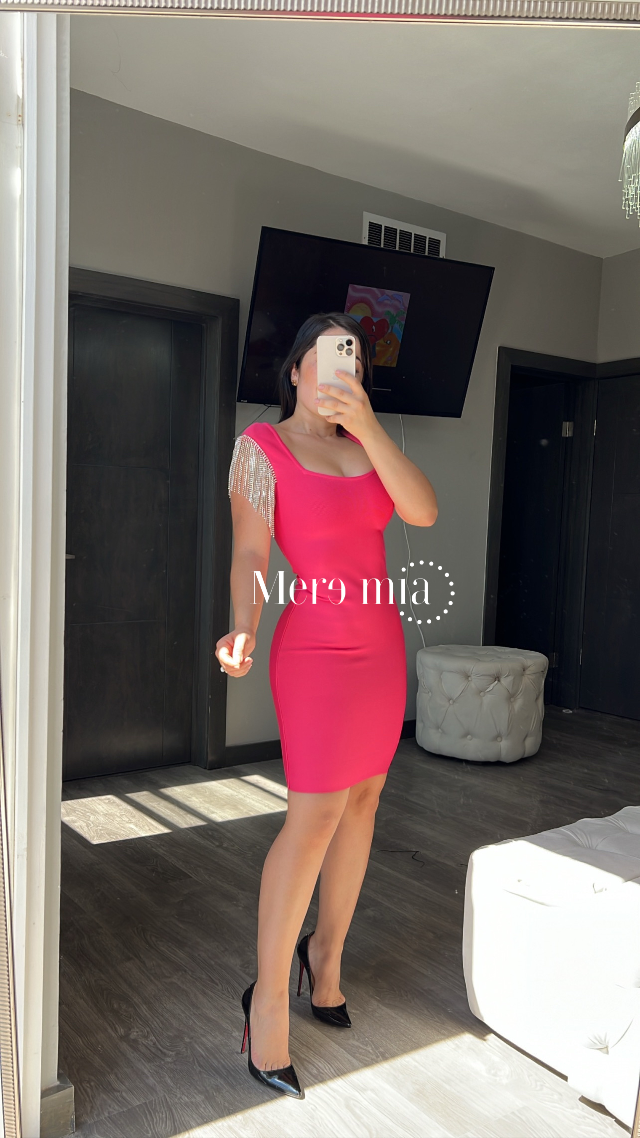 Vestido rosa brillos