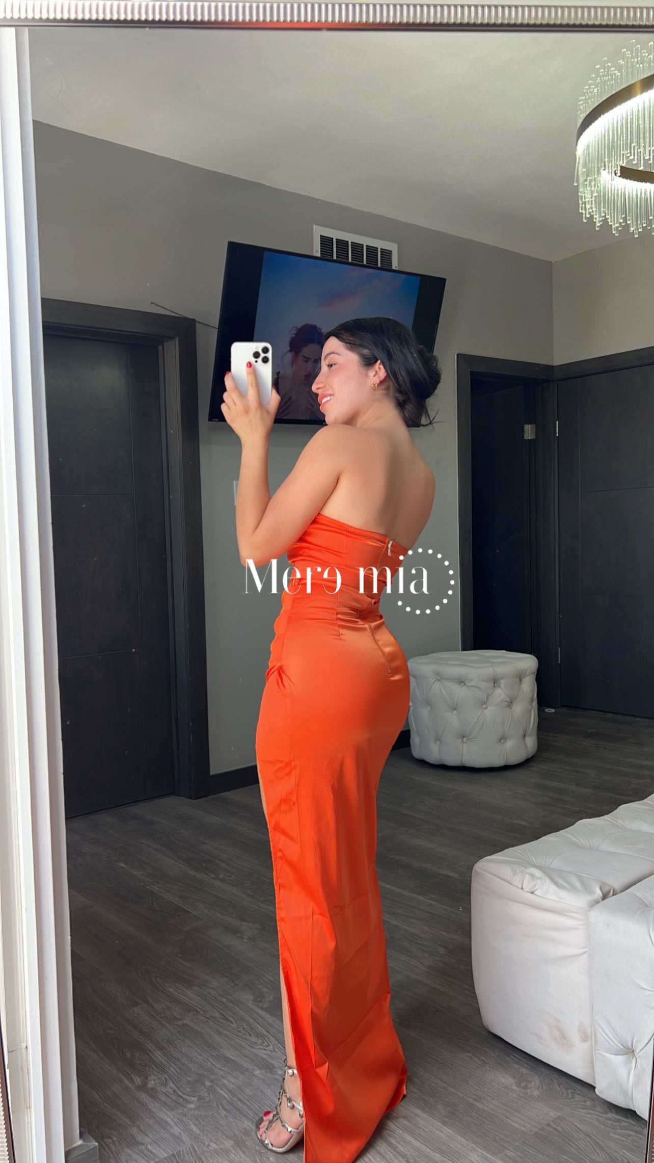 Vestido naranja strapless